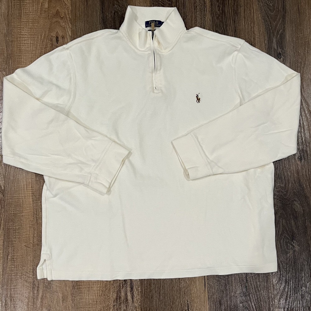 Polo Ralph Lauren Estate-Rib Quarter-Zip Pullover Men's XL Cream Flesh Pony